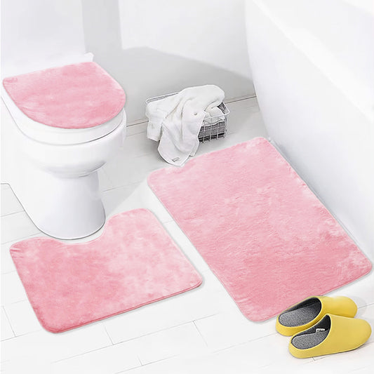 Bonny Home Unicolor Rosa 3er Set Badematten – Rutschfeste Badvorleger mit Ledersohle