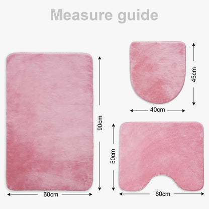 Bonny Home Unicolor Rosa 3er Set Badematten – Rutschfeste Badvorleger mit Ledersohle