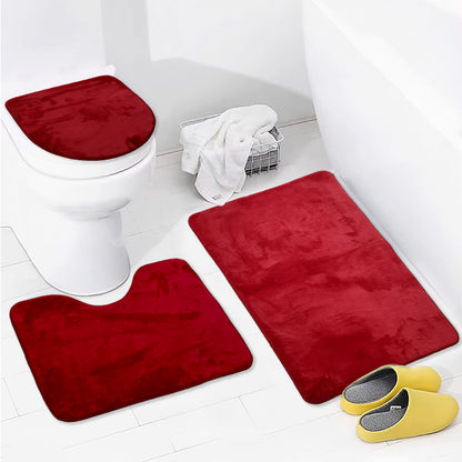 Bonny Home Unicolor Rot 3er Set Badematten – Rutschfeste Badvorleger mit Ledersohle