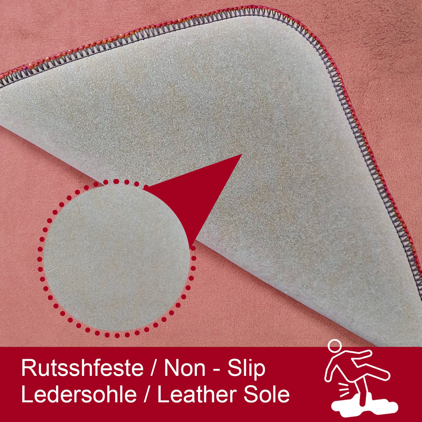 Bonny Home Unicolor Rot 3er Set Badematten – Rutschfeste Badvorleger mit Ledersohle