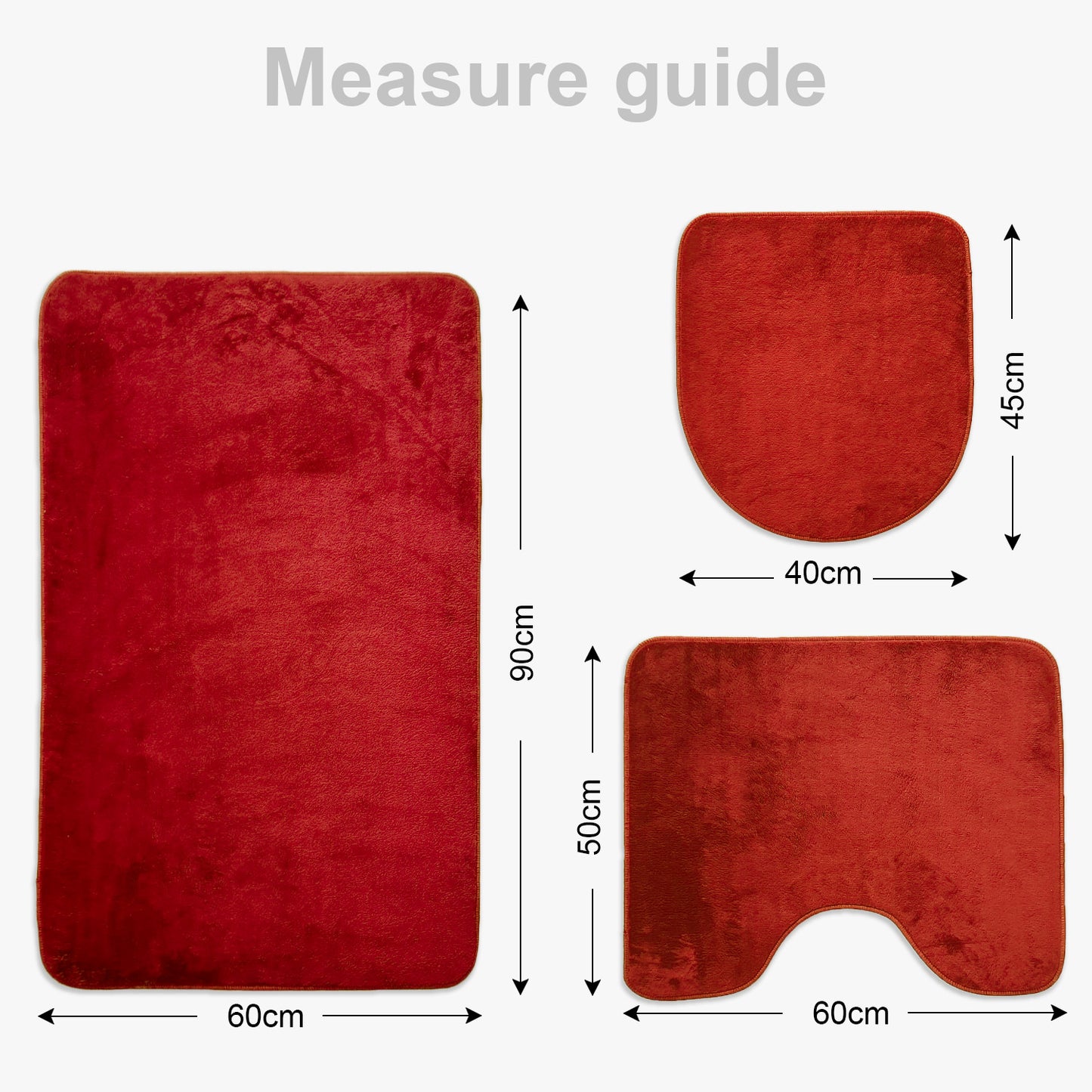 Bonny Home Unicolor Rot 3er Set Badematten – Rutschfeste Badvorleger mit Ledersohle