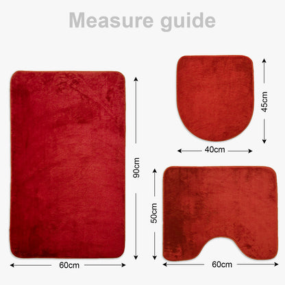 Bonny Home Unicolor Rot 3er Set Badematten – Rutschfeste Badvorleger mit Ledersohle