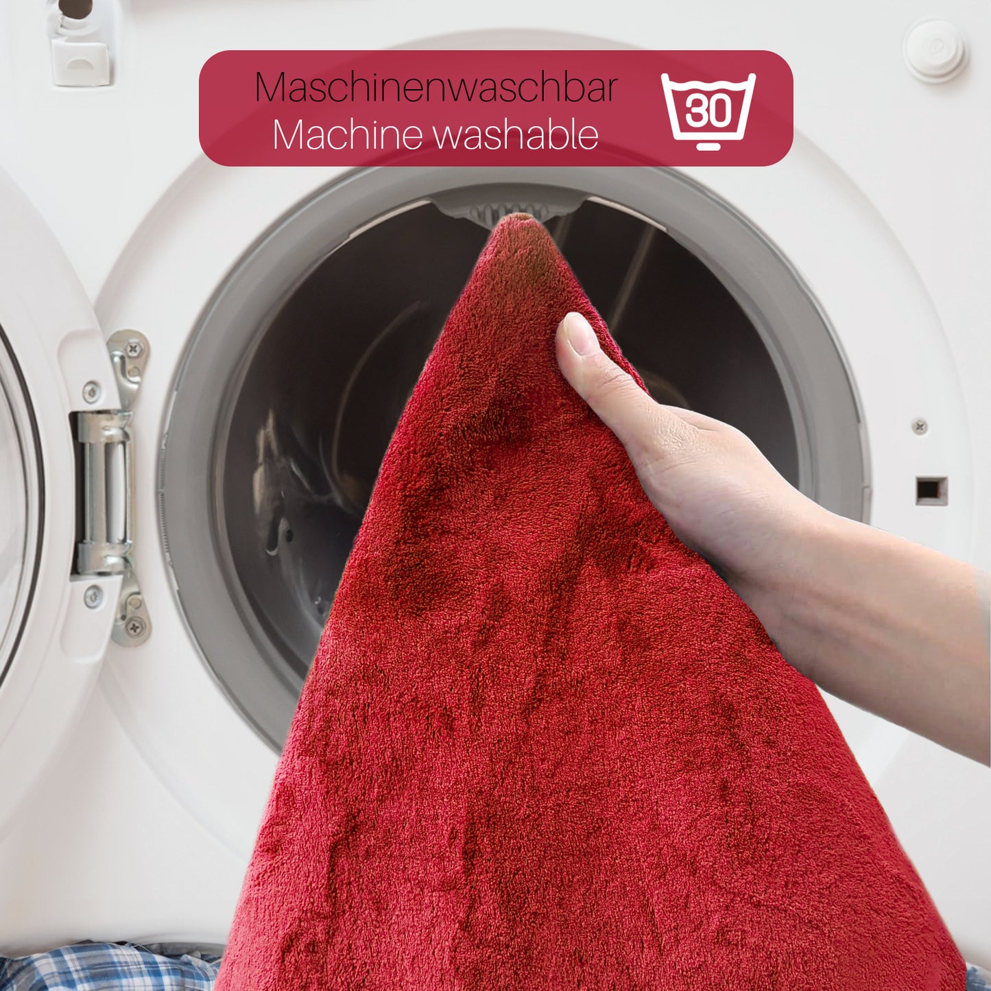 Bonny Home Unicolor Rot 3er Set Badematten – Rutschfeste Badvorleger mit Ledersohle