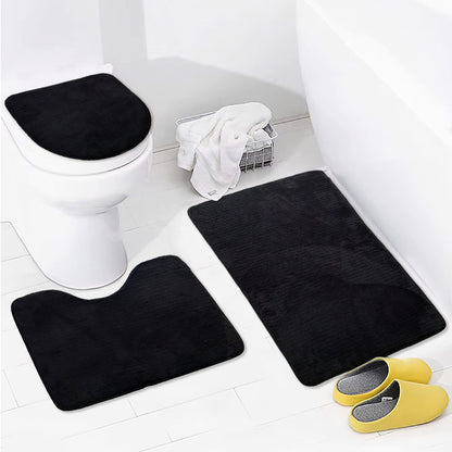 Bonny Home Unicolor Schwarz 3er Set Badematten – Rutschfeste Badvorleger mit Ledersohle