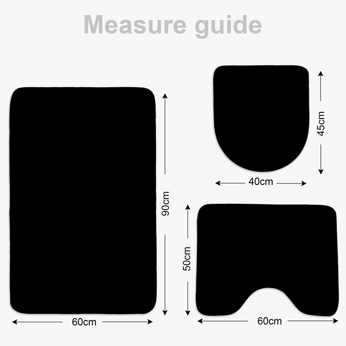 Bonny Home Unicolor Schwarz 3er Set Badematten – Rutschfeste Badvorleger mit Ledersohle