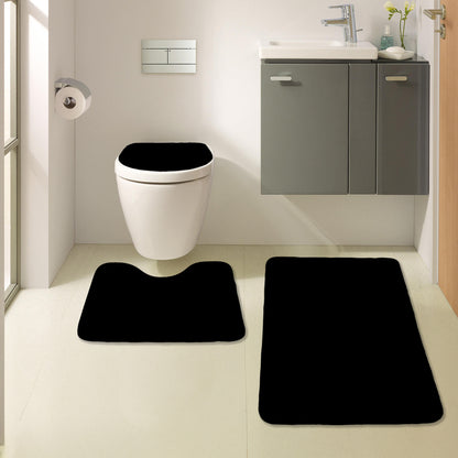 Bonny Home Unicolor Schwarz 3er Set Badematten – Rutschfeste Badvorleger mit Ledersohle